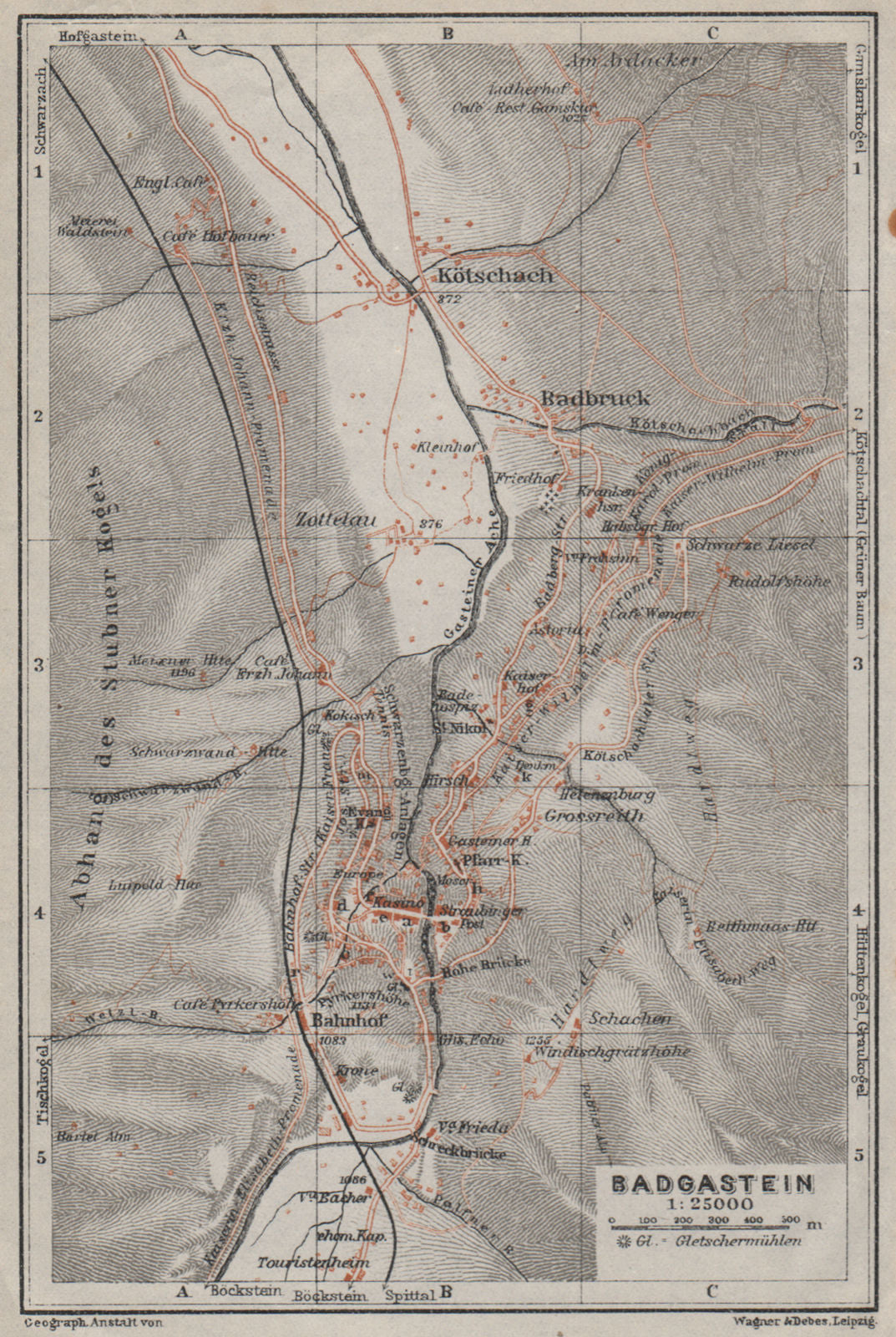 WILDBAD/BAD GASTEIN town plan stadtplan & environs. Austria Österreich 1923 map